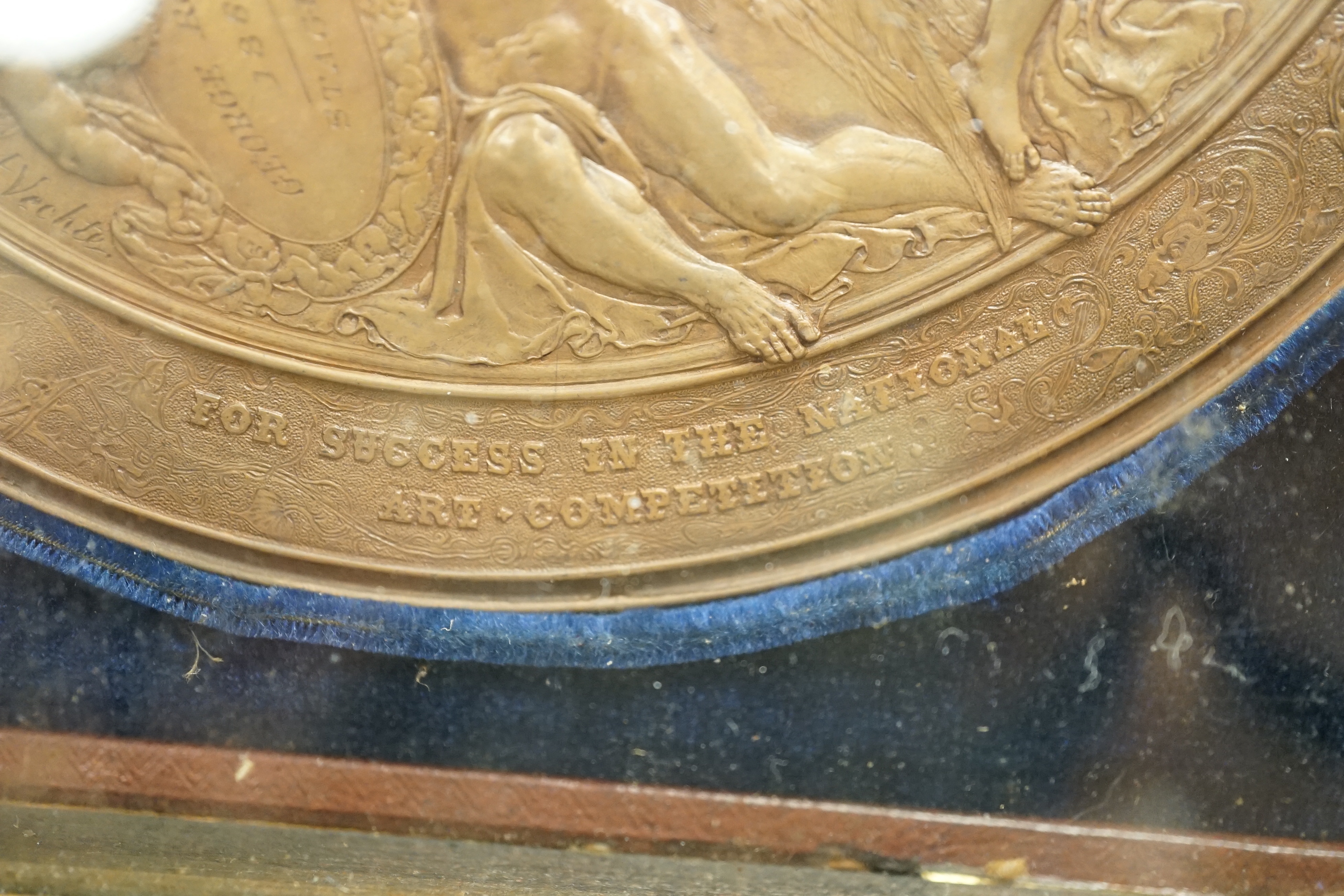 Antoine Vechte (1799-1868), art commemorative medal awarded 1860, for success in the National Art Competition, mounted in gilt frame, 25.5cm x 25.5cm
